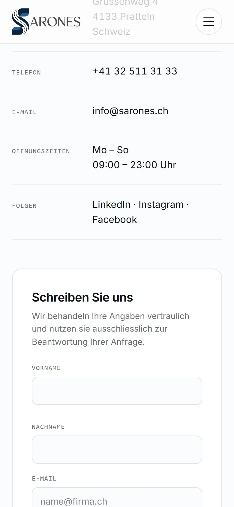 Sarones — Mobile Contact