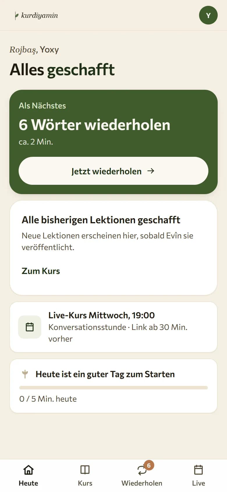 Kurdiyamin — App mobil: Heute