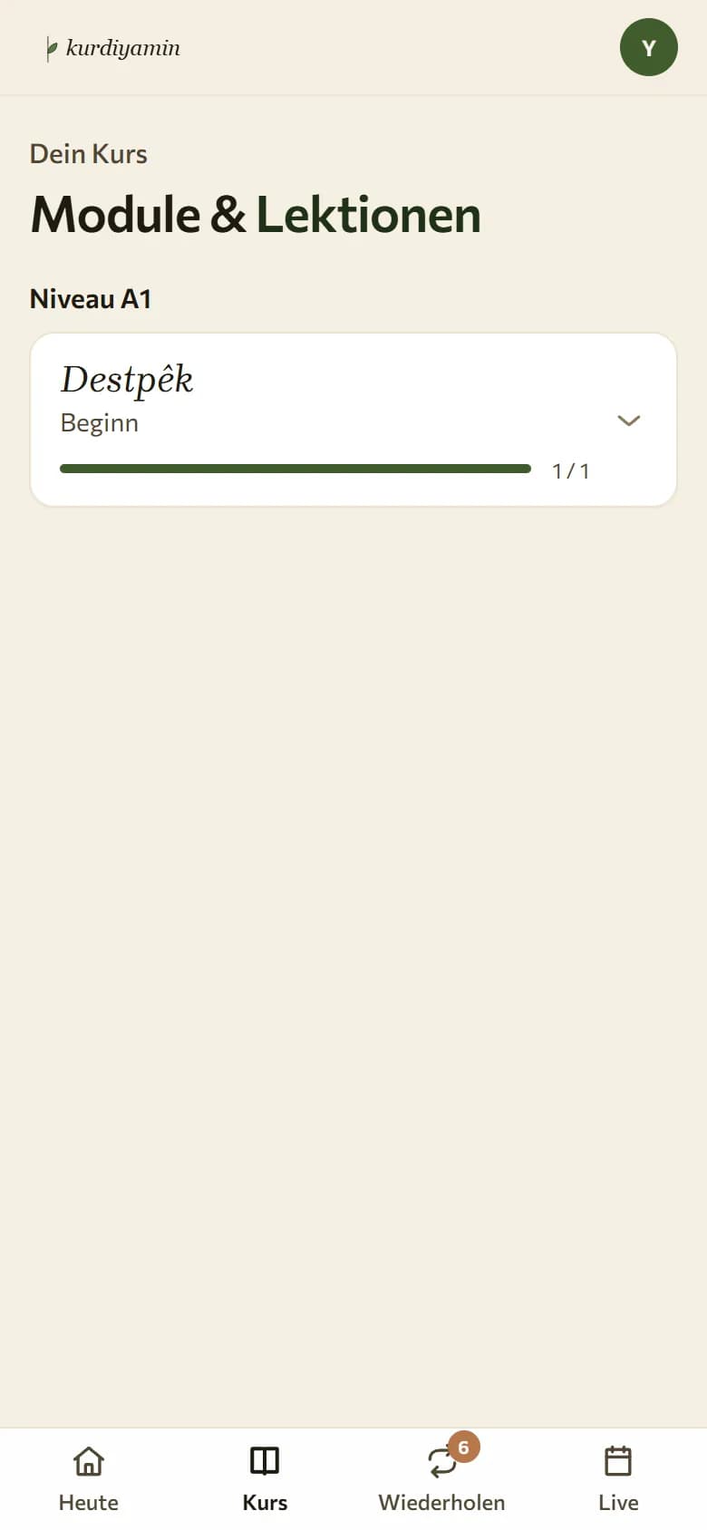 Kurdiyamin — App mobil: Kurs