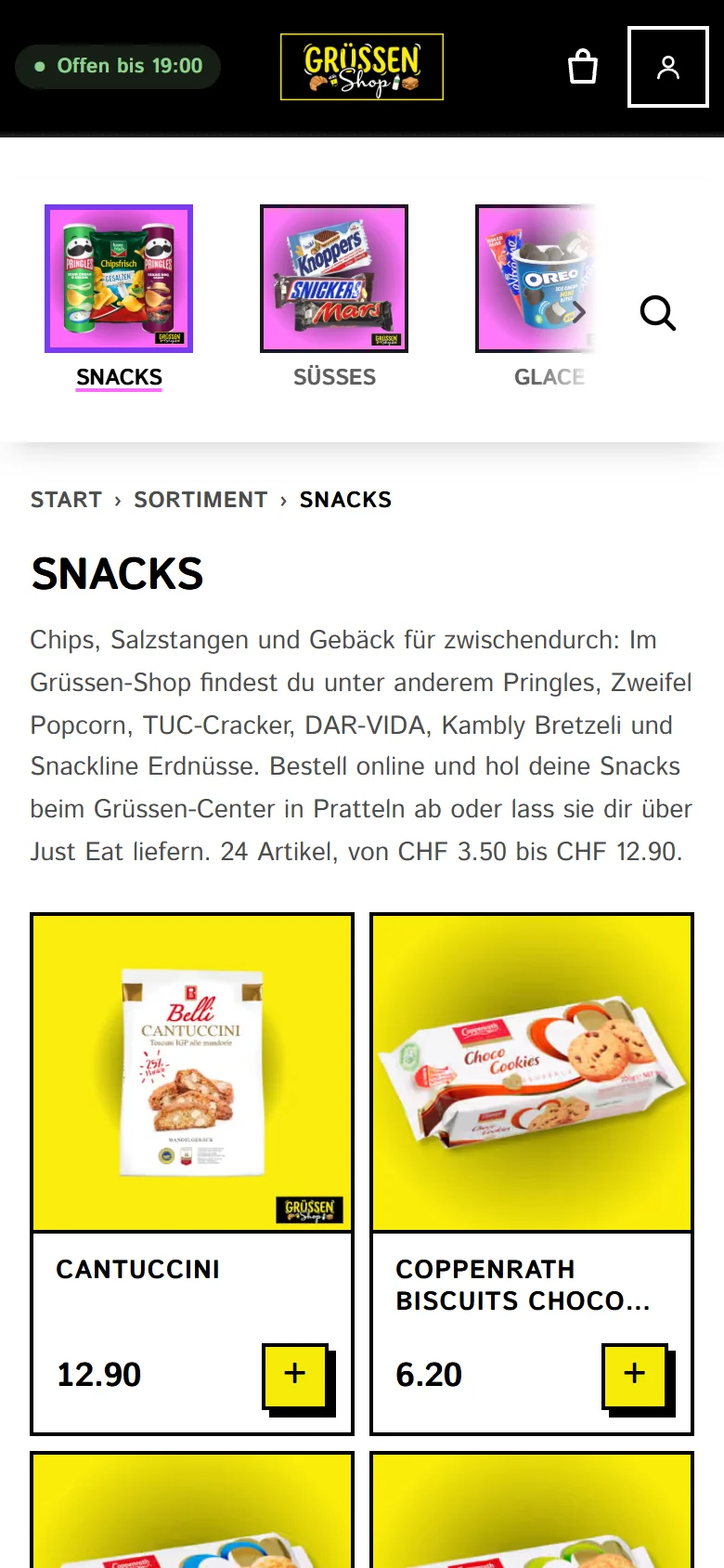 Grüssen-Shop: Kategorie Snacks mobil
